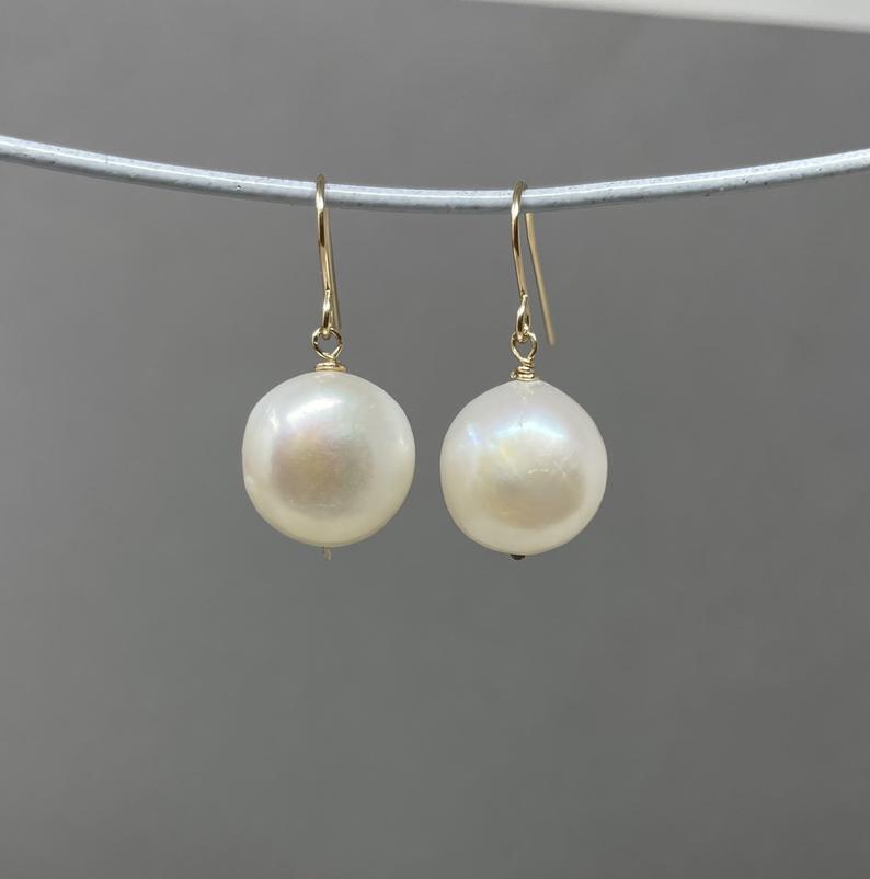Sterling Silver Dangle Pearl Earrings - Freshwater bridal top earrings -  Nadin Art Design - Personalized Jewelry